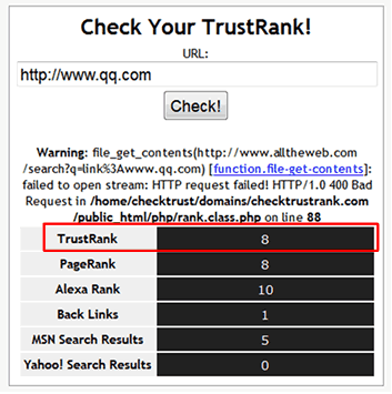 查询TrustRank值的网站